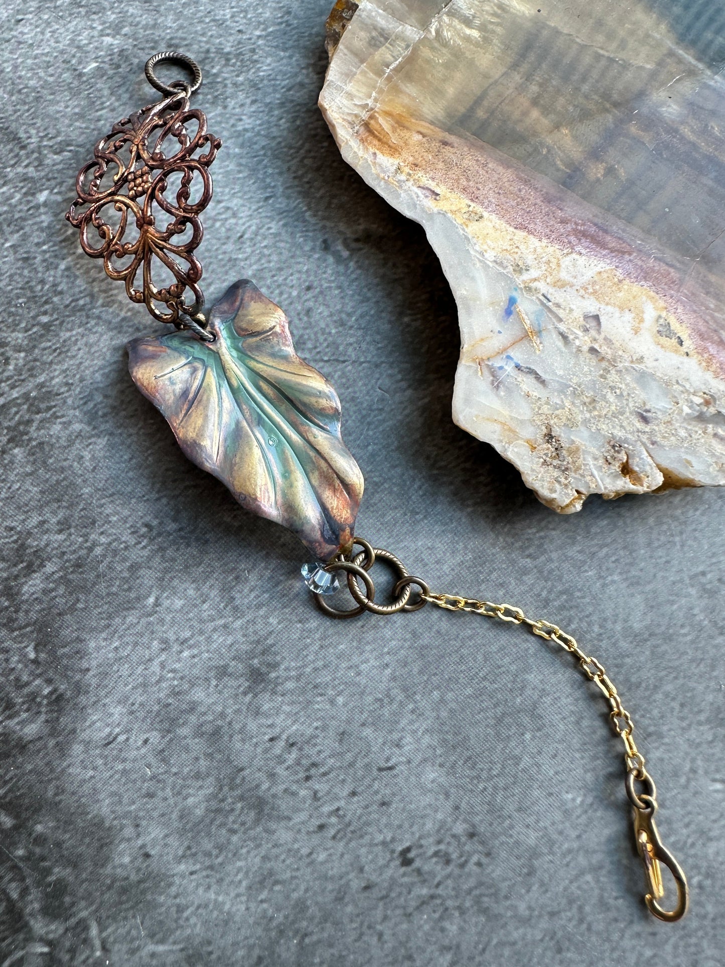 44x22mm Fairy Tale Leaf, no hole, Solid Brass (6 pc)