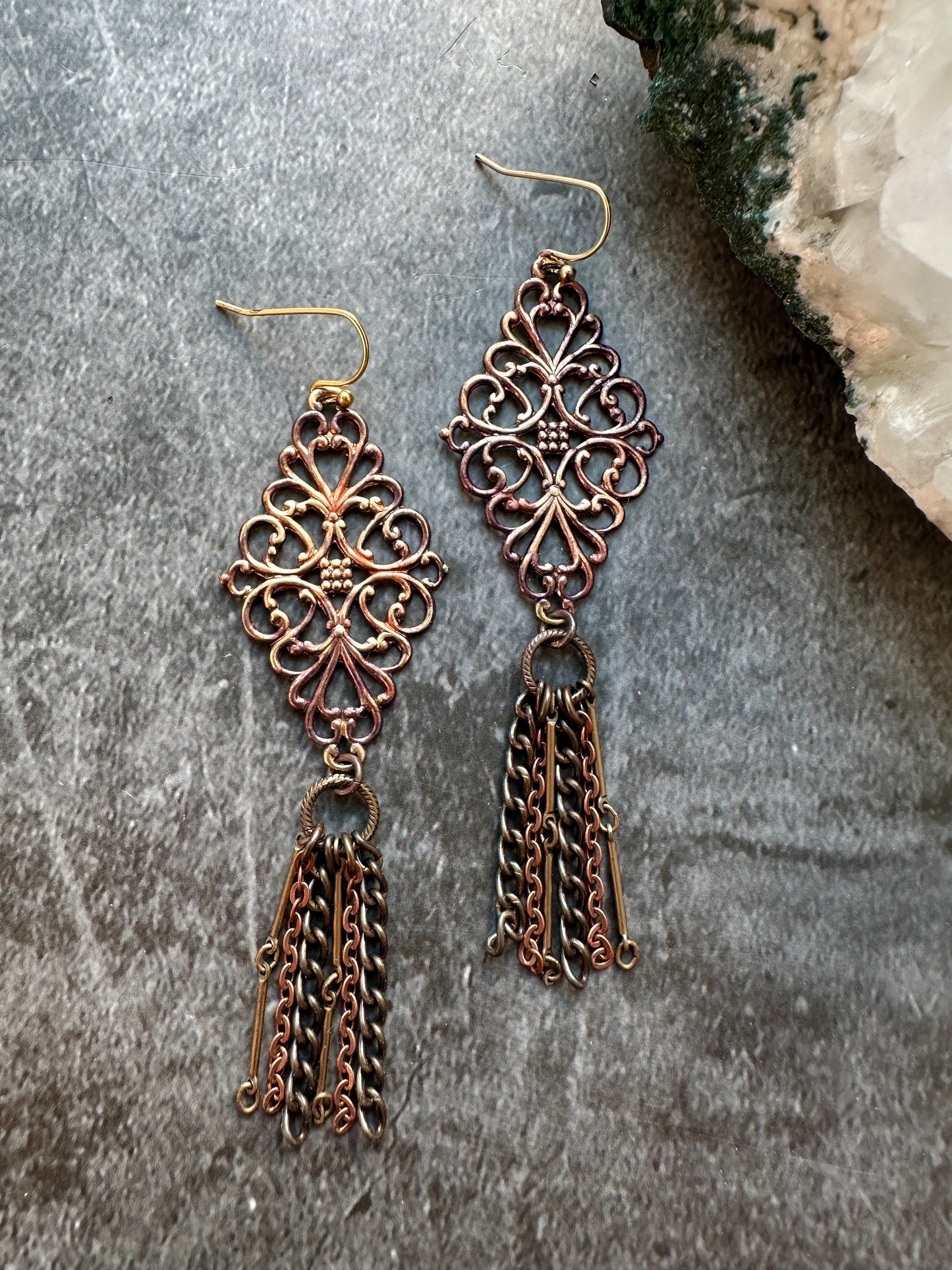 44x26mm Rococo Diamond Filigree, Natural Brass (7 pcs)