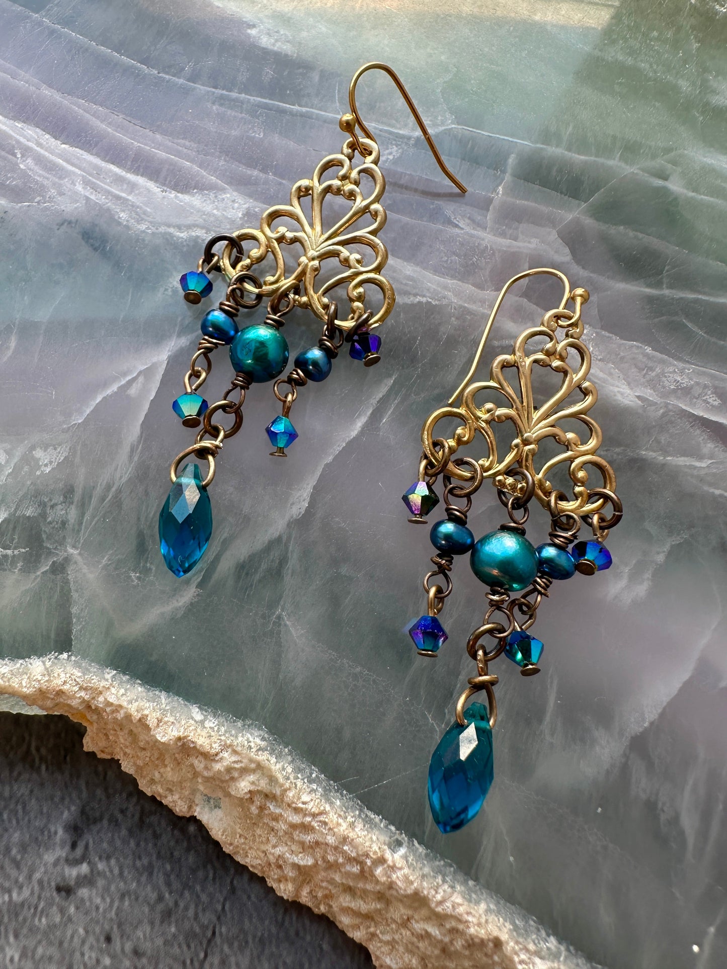 44x26mm Rococo Diamond Filigree, Solid Brass (7 pcs)