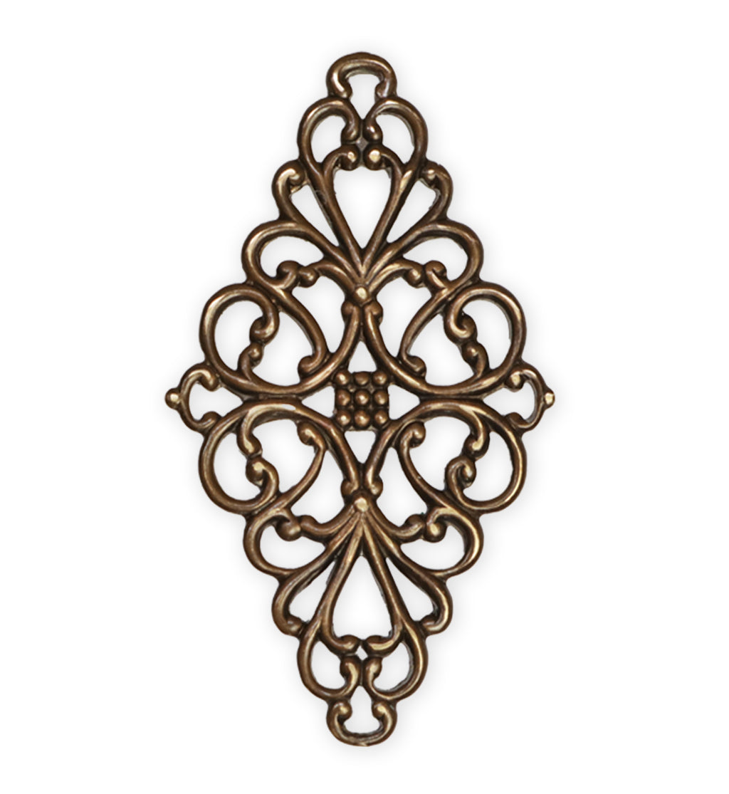 44x26mm Rococo Diamond Filigree, Natural Brass (7 pcs)