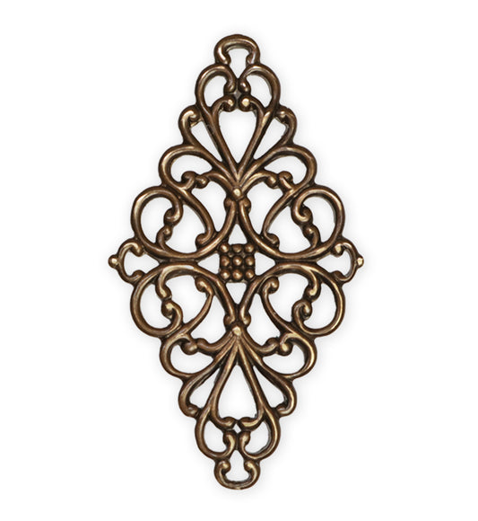 44x26mm Rococo Diamond Filigree, Natural Brass (7 pcs)