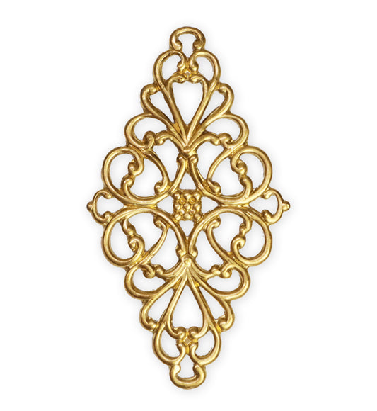 44x26mm Rococo Diamond Filigree, Solid Brass (7 pcs)
