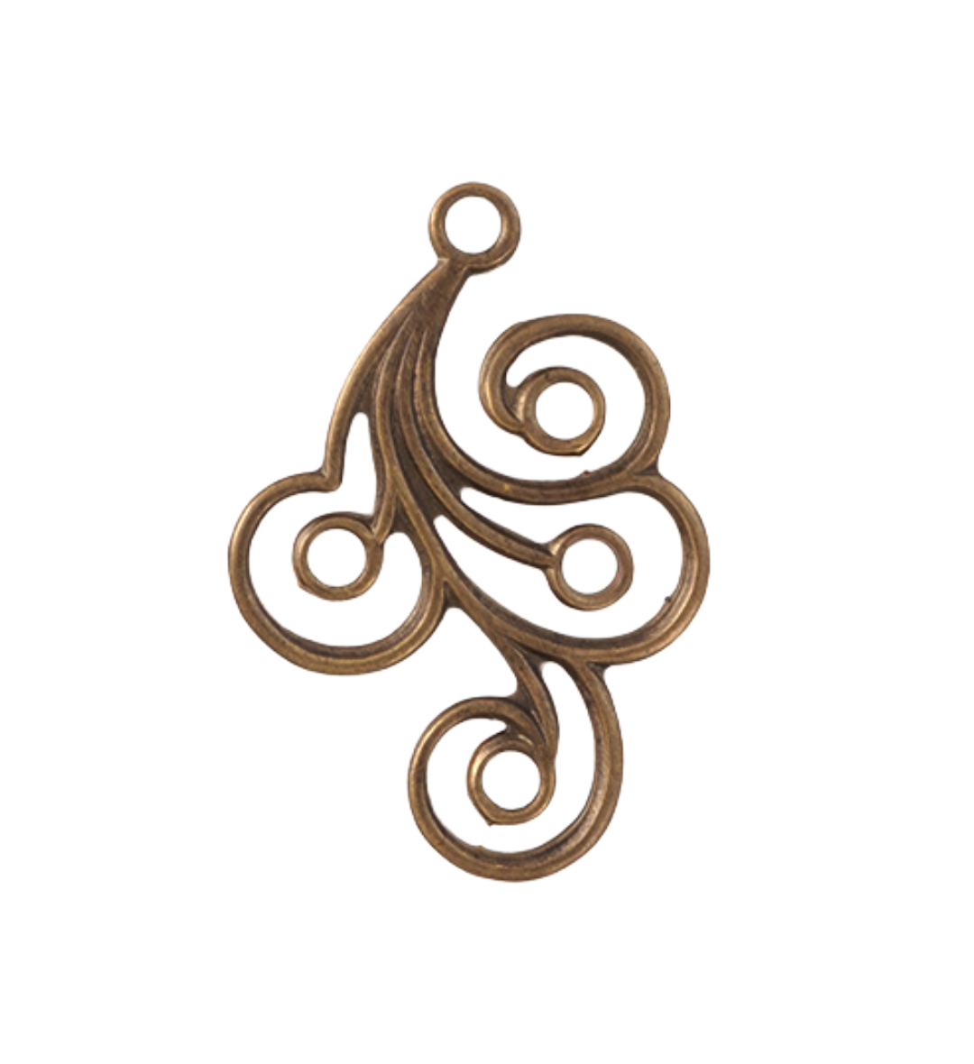 30.5x21mm Flourish Swirl, Right - Natural Brass (14pcs)