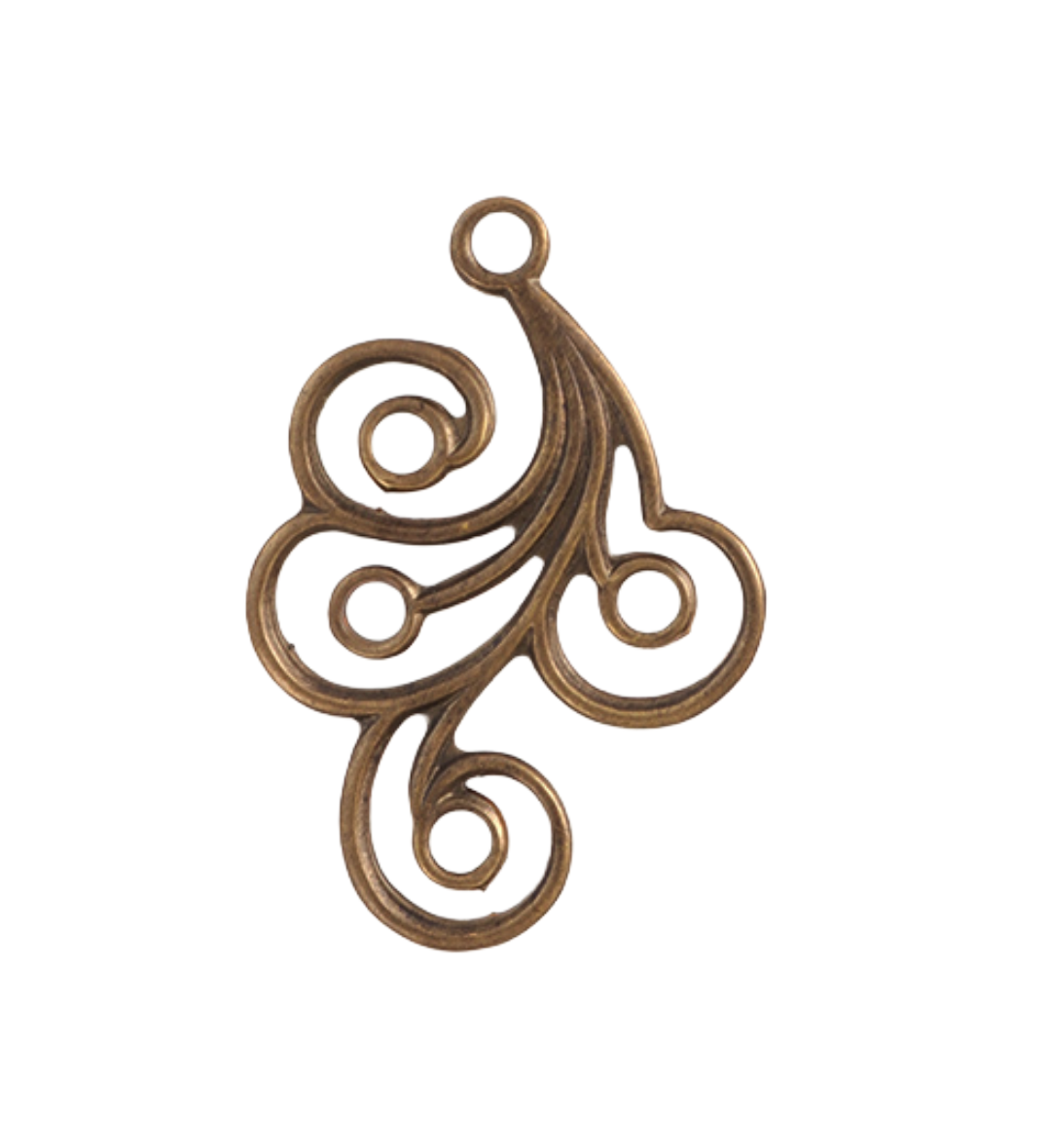 30.5x21mm Flourish Swirl, Left - Natural Brass (14pcs)