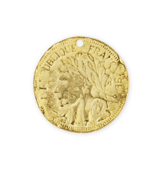 26mm Distressed Laurel Coin - 10K Gold (6pcs)