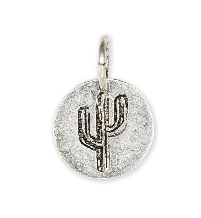 14mm Cactus Circle Charm - Sterling Silver Plate (18pcs)