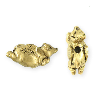 25.5x12.5mm Flying Pig [Green Girl Studios] - 10K Gold Antique (1pc)