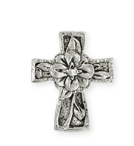 36.5x29.5mm Flower Cross [Green Girl Studios] - Sterling Silver Antique (1pc)