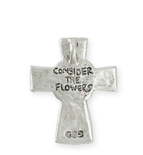 36.5x29.5mm Flower Cross [Green Girl Studios] - Sterling Silver Antique (1pc)