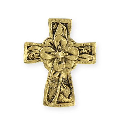 36.5x29.5mm Flower Cross [Green Girl Studios] - 10K Gold Antique (1pc)