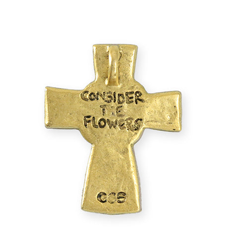 36.5x29.5mm Flower Cross [Green Girl Studios] - 10K Gold Antique (1pc)