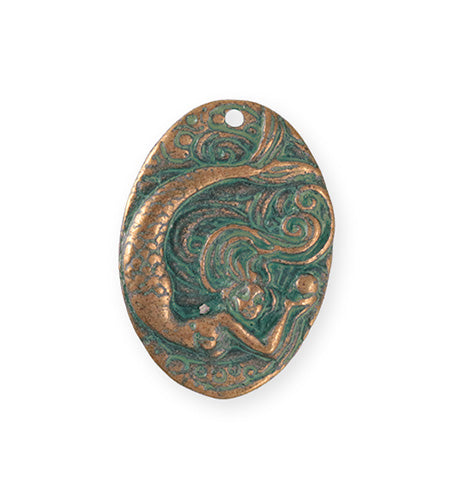 31x22mm Mermaid Pearl Coin [Green Girl Studios] - Copper Verdigris (1pc)