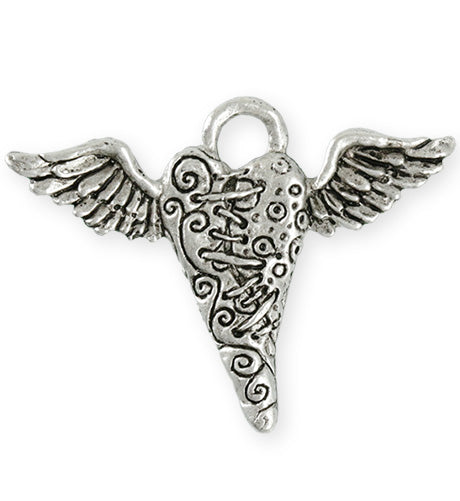 52.5x40mm Flying Heart [Green Girl Studios] - Sterling Silver Antique (1pc)