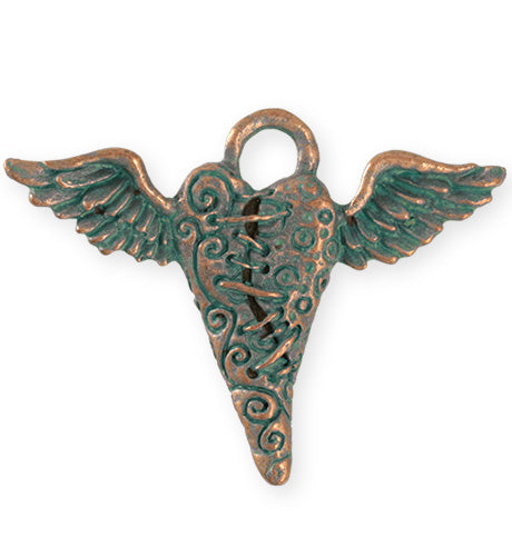 52.5x40mm Flying Heart [Green Girl Studios] - Copper Verdigris (1pc)