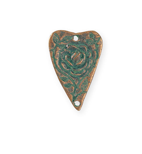 27.5x18mm Heart Rose [Green Girl Studios] - Copper Verdigris (1pc)