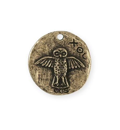 26x25.5mm Owl Coin [Green Girl Studios] - Bronze Antique (1pc)