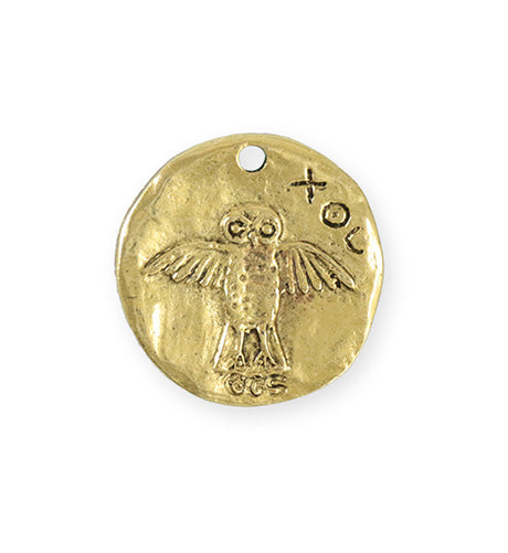 26x25.5mm Owl Coin [Green Girl Studios] - 10K Gold Antique (1pc)