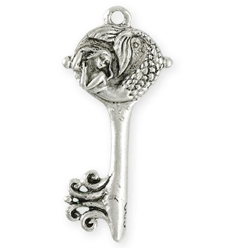 52x23mm Mermaid Key [Green Girl Studios] - Sterling Silver Antique (1pc)