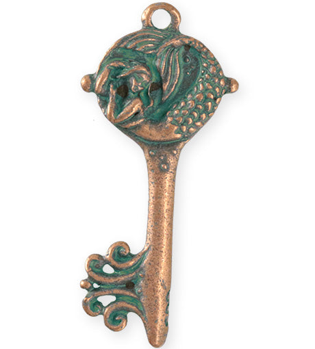 52x23mm Mermaid Key [Green Girl Studios] - Copper Verdigris (1pc)