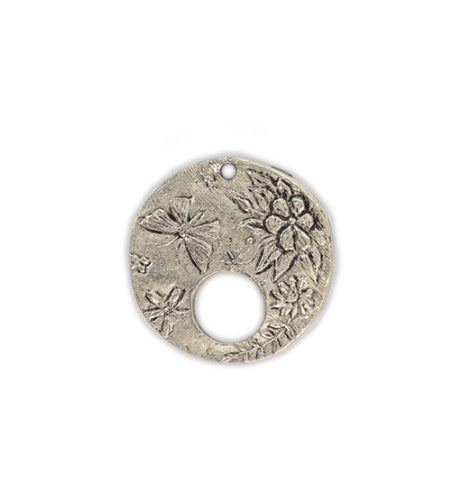 20mm, Butterfly Floral Disc [Green Girl Studios] - Pewter Antique (1pc)