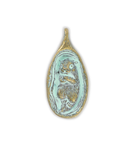 34x16mm, Floating Otter [Green Girl Studios] - Brass Turquoise (1pc)