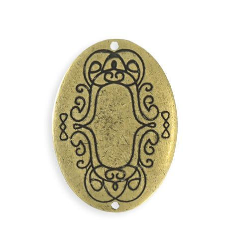 36x26mm  Scrolled Border Oval Blank - Brass Antique Plated (4 pcs)