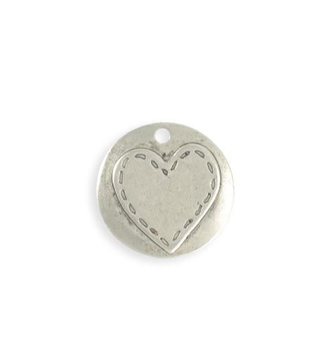 20mm Stitched Heart Blank - Sterling Silver Antique Plated (5 pcs)