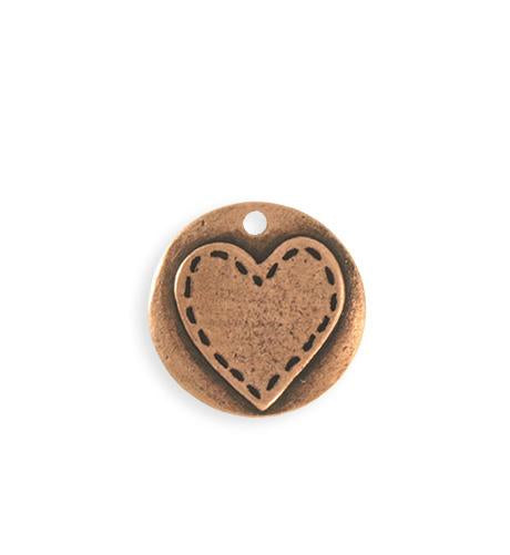 20mm Stitched Heart Blank - Copper Antique Plated (5 pcs)