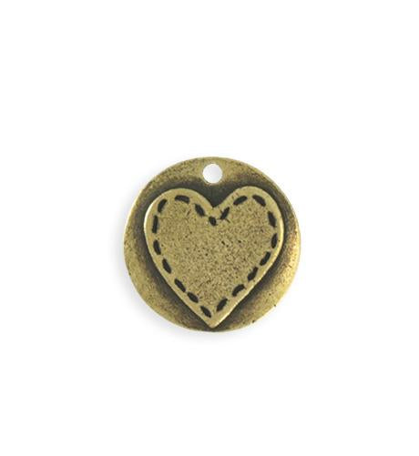 20mm Stitched Heart Blank - Brass Antique Plated (5 pcs)
