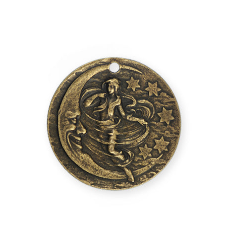 29mm, Woman in the Moon - Brass Antique Plated (3pcs)