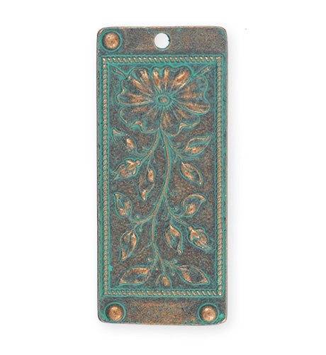 45x20mm, Floral Tapestry - Copper Verdigris Plated (3pcs)