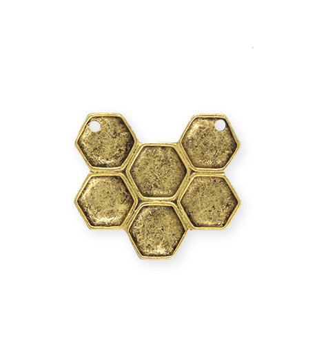 26x23mm, Honeycomb - 14K Gold Antique Plated (3pcs)