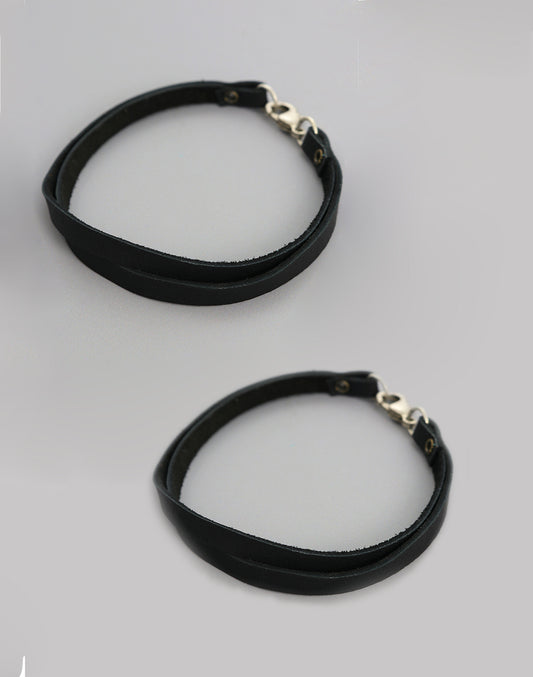 Black Leather Bracelet, (2pc)